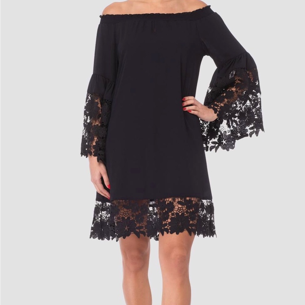 Joseph Ribkoff women’s black elephant lace sleeve dress size small